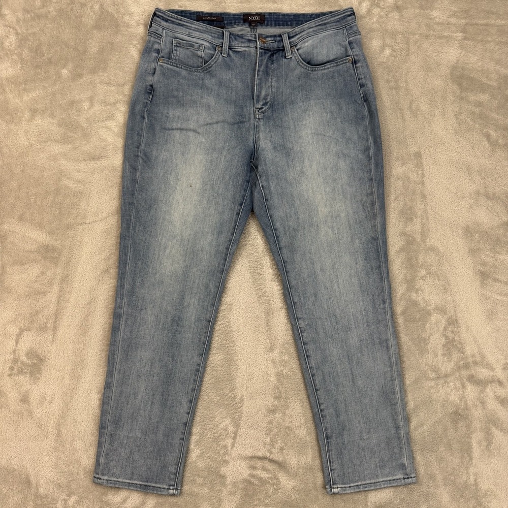 NYDJ Womens Jeans 12 Girlfriend Blue Straight Lift Tuck Technology Viscose Cuff